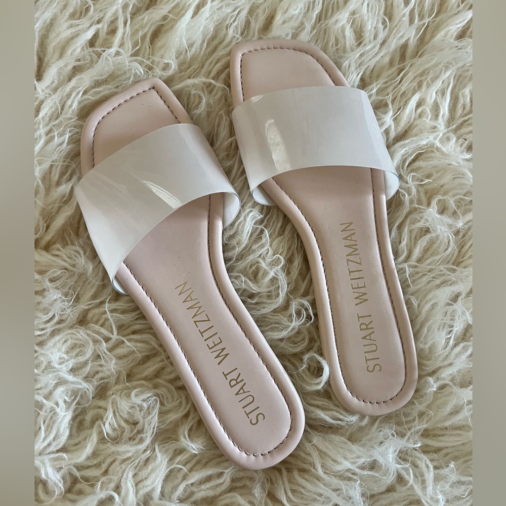 Stuart Weitzman Women's Cream Slide Sandals Sz US8 / EU 38.5